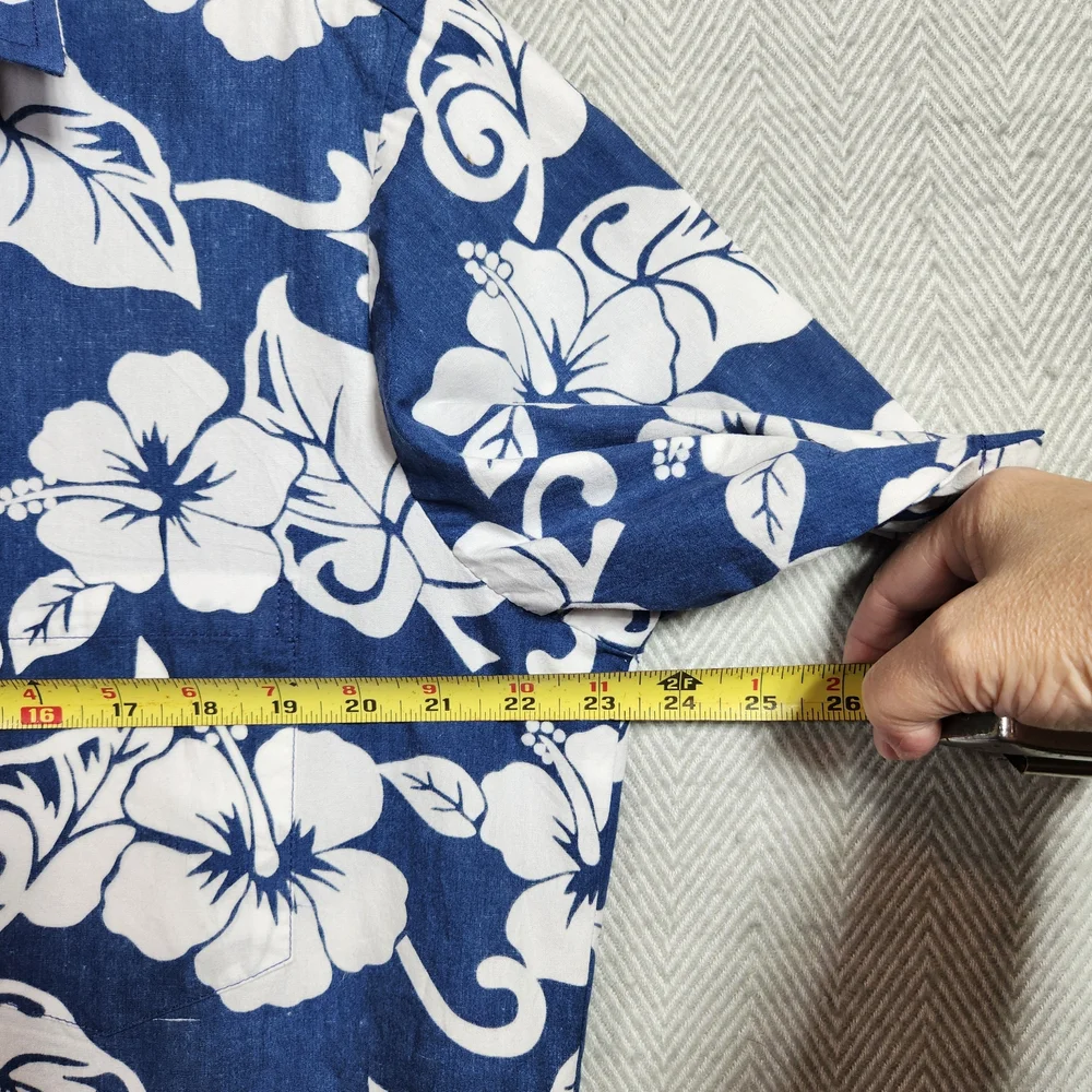 Paradise Bay Men's L Blue Floral Hawaiian Casual Button Down Shirt 100% Cotton - Picture 6 of 7